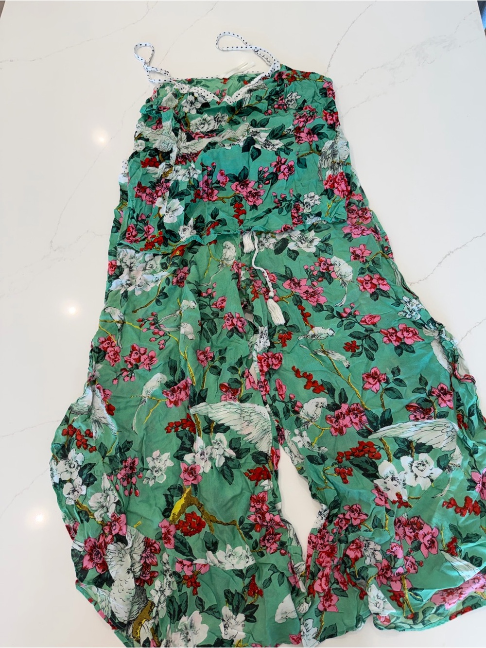 Anthropologie Green Floral PJ Set